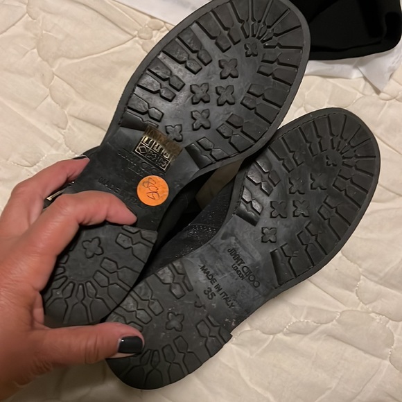 Jimmy Choo, black with a silver shimmer leather combat boots - Picture 5 of 8